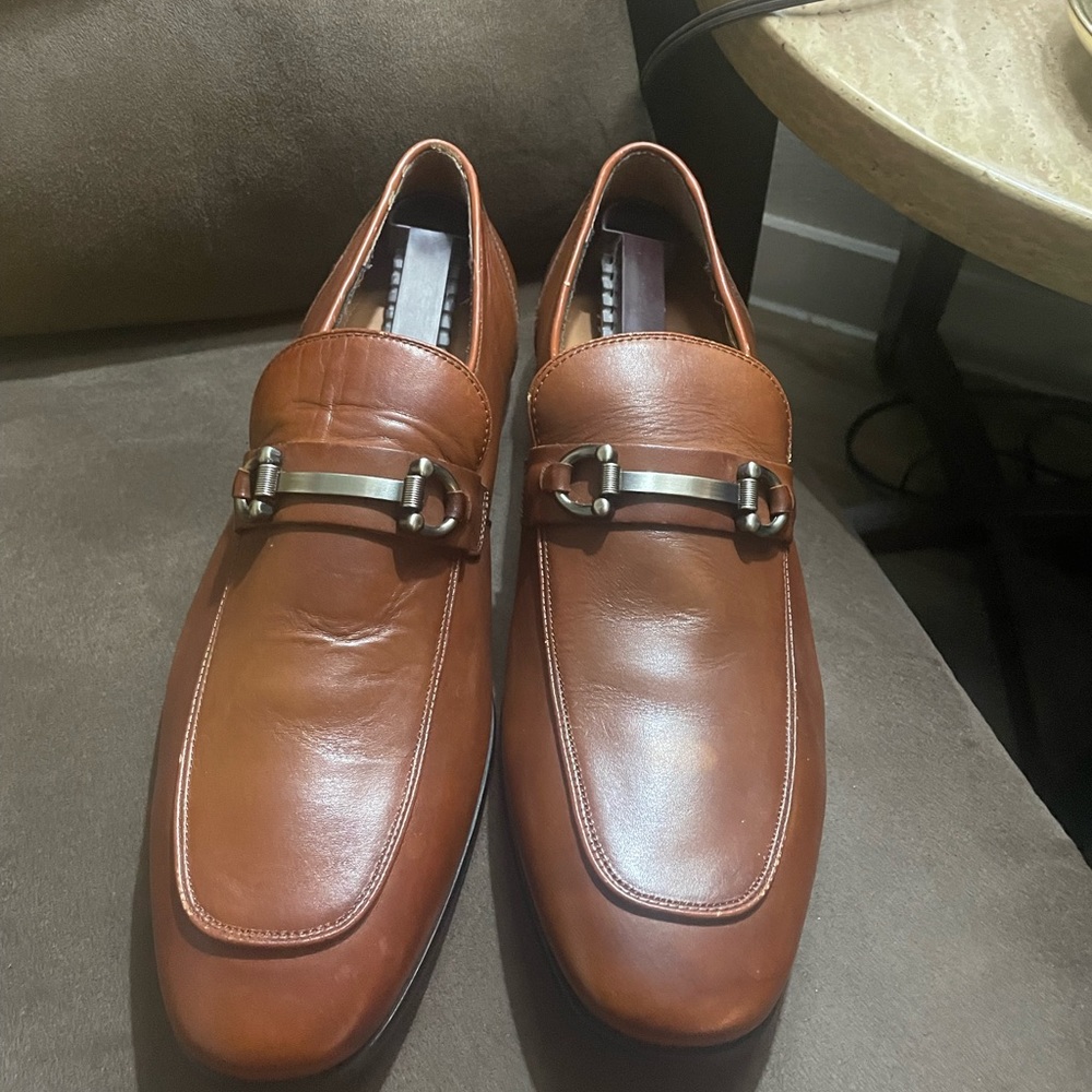 Brown leather loafers men’s 11m silver hardware gently worn Steve Madden